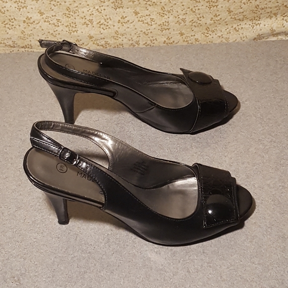 Madeline Stuart Open Toe Black Heels 9W - Picture 5 of 9